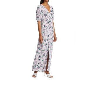 byTiMo Purple Floral Puff Sleeve Ruched Button Down Dress Size Small NWT